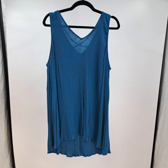 Lane Bryant Tank Top Plus 22 Sleeveless Crisscross V-Neck Swing Crinkled Teal‎ - Picture 4 of 8
